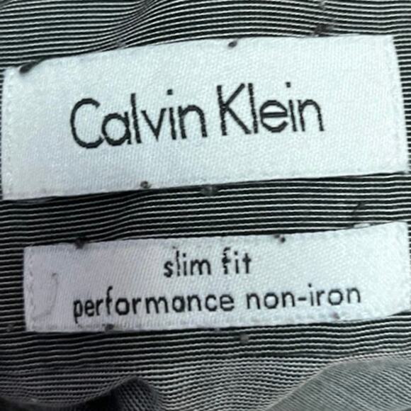 Calvin Klein Slim Fit Performance Non Iron Men Gray Button Down Dress Shirt 15.5 - Picture 4 of 5